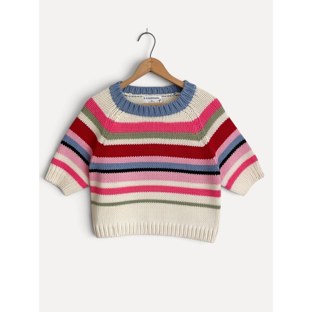 Raisonnel Short Sleeve Sweater Striped Knit Medium Multi Color Raglan Cropped